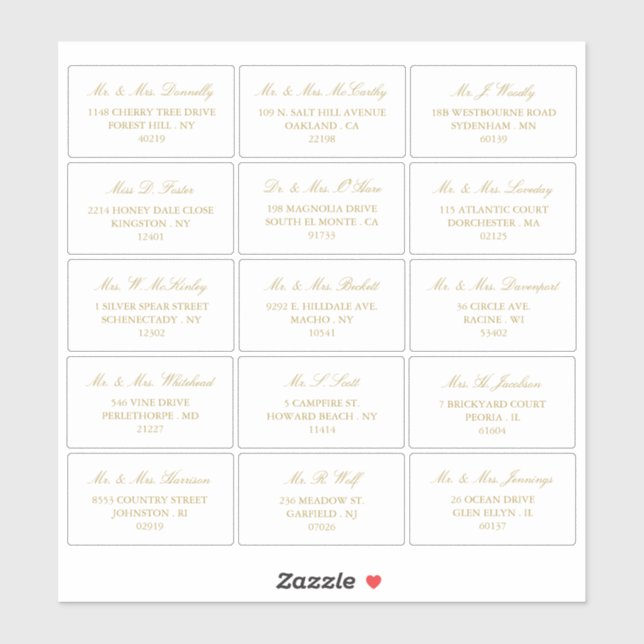 Adesivo Endereço Individual Elegante Dourado e White Weddi (Folha)