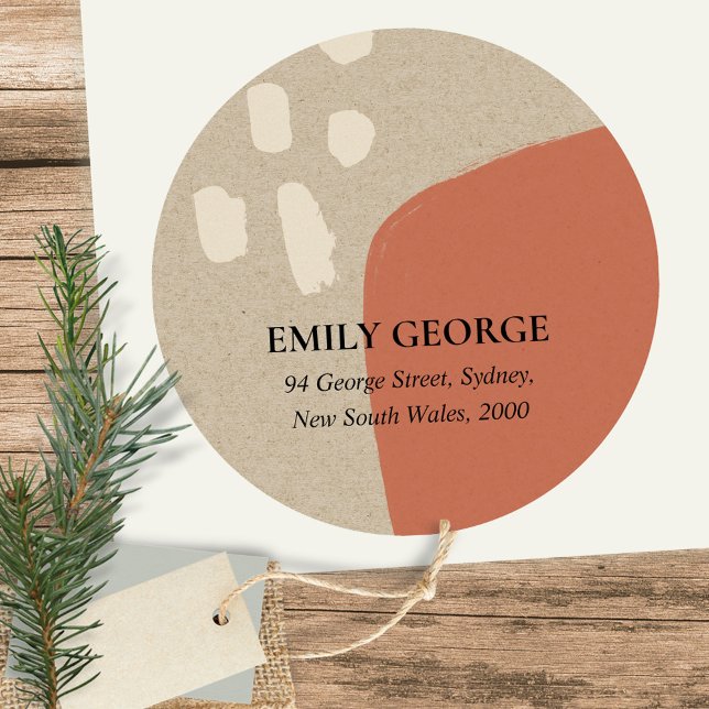 ADESIVO ENDEREÇO MODERNO ABSTRATO TERRACOTTA RED KRAFT (Criador carregado)