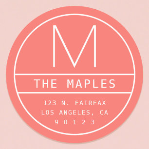 Adesivo Endereço moderno e monograma   Coral Vivo