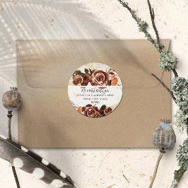 Adesivo Endereço Monograma de Folhas de Outono Floral BOHO