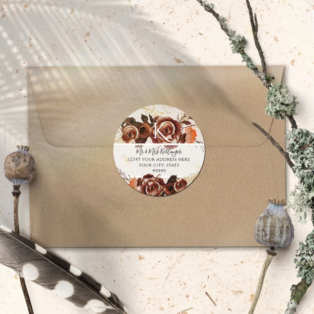 Adesivo Endereço Monograma de Folhas de Outono Floral BOHO (Criador carregado)