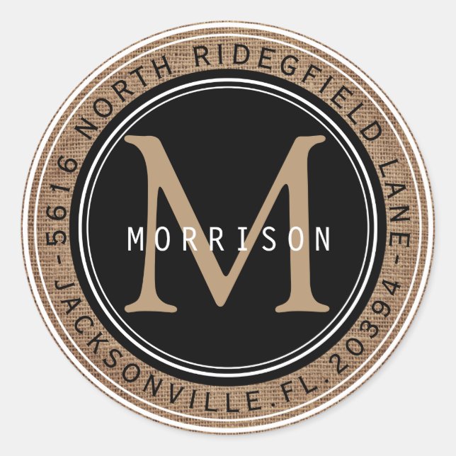 Adesivo Endereço, Monograma em uma Coluna Preta e Tan (Frente)