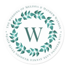 Endereço Monograma Wreath Teal Wedding Envelope Se
