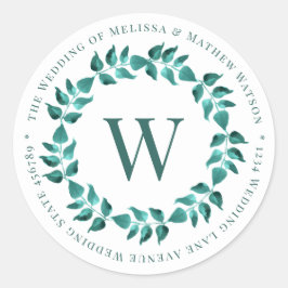 Adesivo Endereço Monograma Wreath Teal Wedding Envelope Se