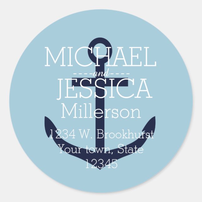 Adesivo Endereço Personalizado de Âncora Azul (Frente)