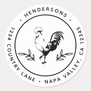 Adesivo Endereço Rustic Rooster Round Return
