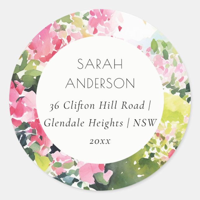 Adesivo Endereço Tropical Bougainvillea Boho Pink Green (Frente)