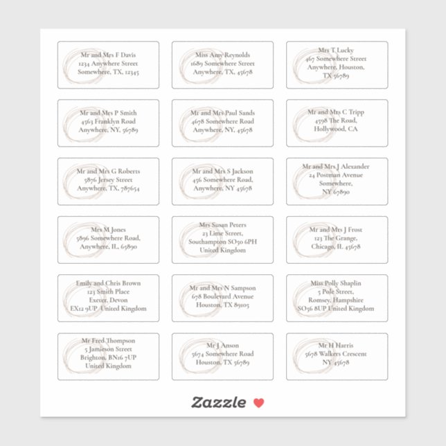 Adesivo Endereços de Nome de Convidado Individual Contempo (Folha)