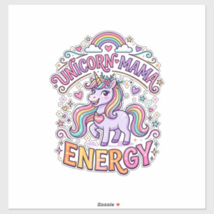 Adesivo Energia da Mamãe Unicórnio Colorido Design Zazzle_