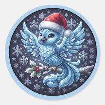 Enfeite de chapéu de Papai Noel de pássaro azul de