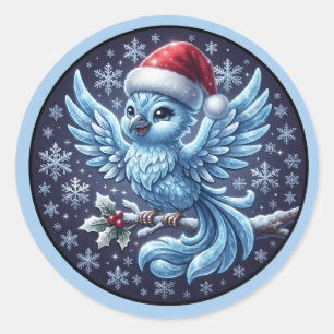 Adesivo Enfeite de chapéu de Papai Noel de pássaro azul de