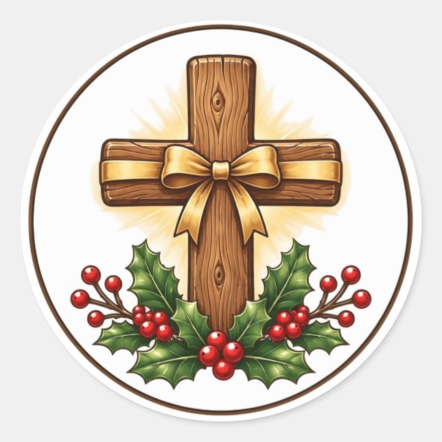Adesivo Enfeite de Natal de Cruz de Madeira Rústica (Frente)
