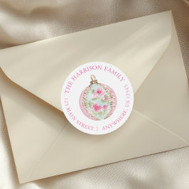 Adesivo Enfeite de Natal Rosa em Aquarela com Endereço de
