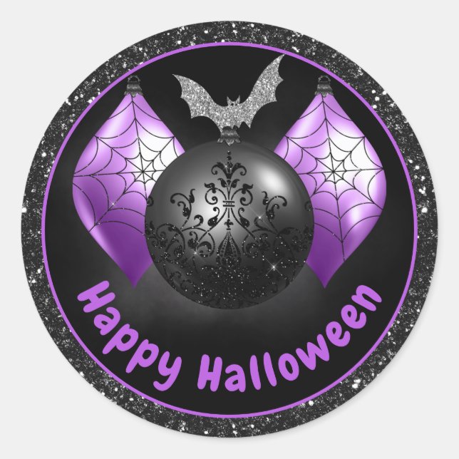Adesivo Enfeites de Halloween com Glitter Preto e Roxo (Frente)