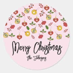 Adesivo Enfeites de Natal Folhagens Festivas Rosa   