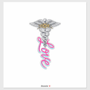 Adesivo Enfermeira Amor Caduceu Floral Médico Desenho Vert