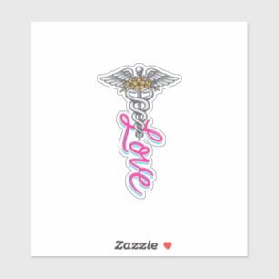 Adesivo Enfermeira Amor Caduceu Floral Médico Design Verti