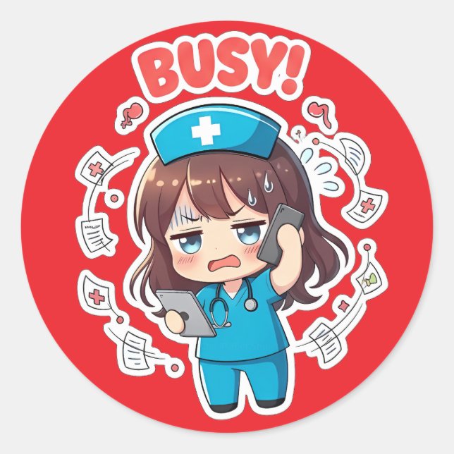 Adesivo Enfermeira Chibi Original 3.0 - Ocupada (Frente)