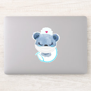 Adesivo Enfermeira de Urso Bonito Vestindo uma Máscara Méd