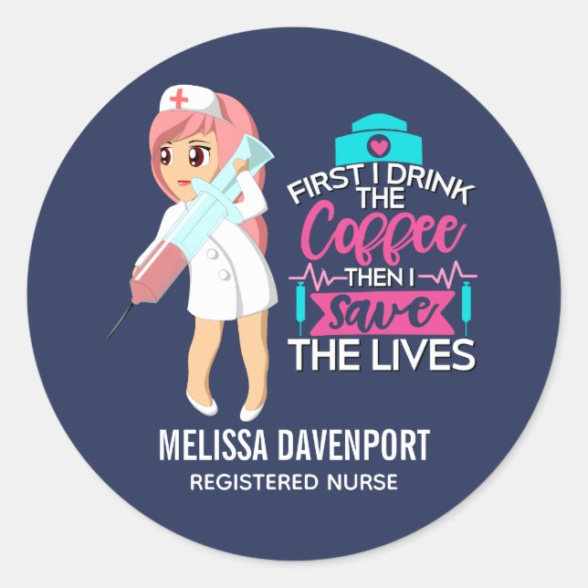 Adesivo Enfermeira Engraçada Dizendo com Grande Agulha hip (Frente)