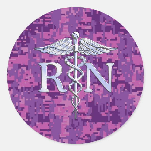 Adesivo Enfermeira Registrada RN Silver Caduceus em Pink C (Frente)