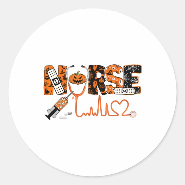 Adesivo Enfermeira Spooky Pumpkin Halloween Costume Rn Cna (Frente)