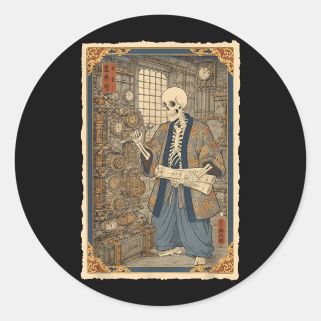 Adesivo Engenheiro Esqueleto Arte Steampunk Samurai Gótica (Frente)