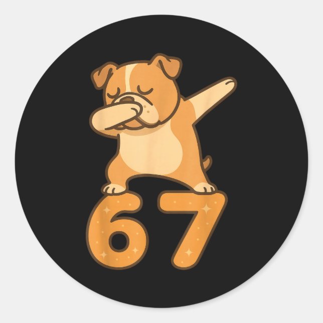 Adesivo English Bulldog Dog 67 Meme Six Seven Funny Dabbin (Frente)