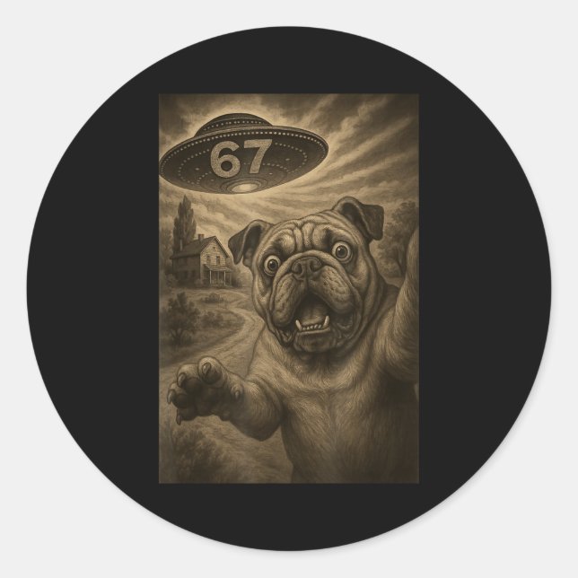 Adesivo English Bulldog Dog Selfie 67 Meme Six Seven Funny (Frente)