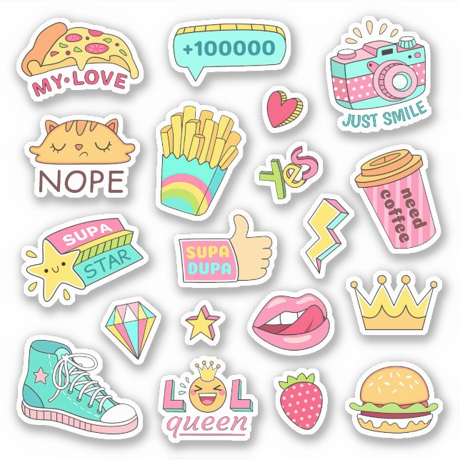 Adesivo Engraçada Garota Encantada Bela Caricatura Colorid (Frente)