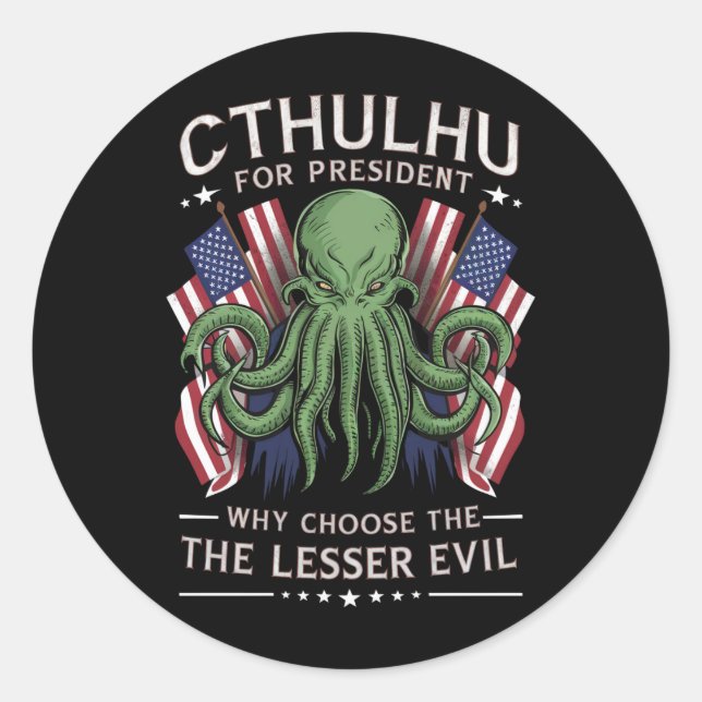 Adesivo Engraçado 2024 Eleições Cthulhu para Presidente (Frente)