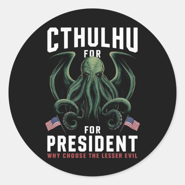 Adesivo Engraçado 2024 Eleições Cthulhu para Presidente (Frente)