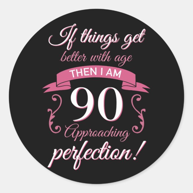 Adesivo Engraçado 90 Birthday 'Perfection' (Frente)