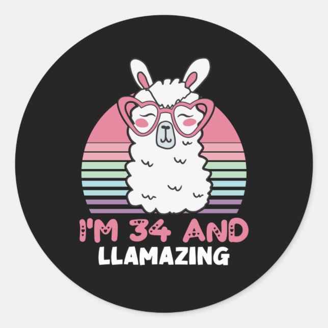 Adesivo Engraçado Adorável Llama 34º presente de aniversár (Frente)