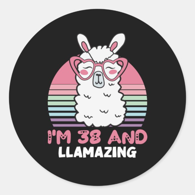 Adesivo Engraçado Adorável Llama 38º Presente De Aniversár (Frente)