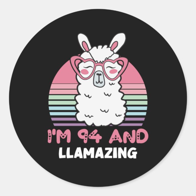 Adesivo Engraçado Adorável Llama 94º Presente De Aniversár (Frente)