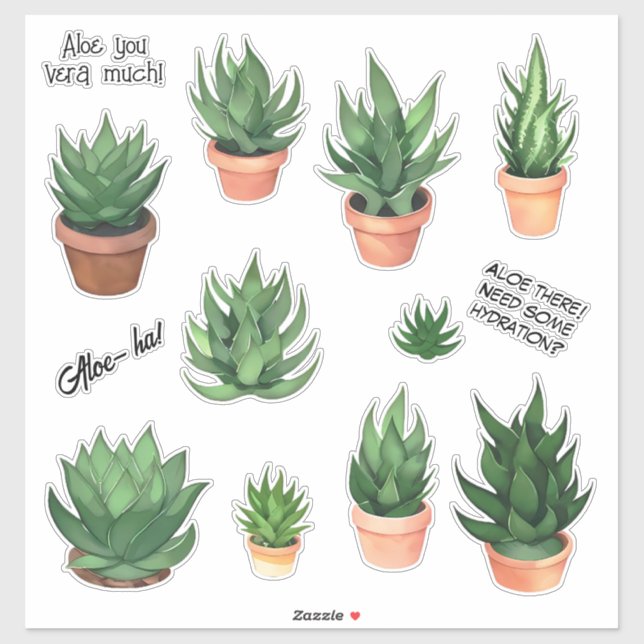 Adesivo Engraçado Aloe Vera Puns Sticker Pack (Folha)