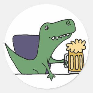Adesivo Engraçado Bebendo de Dinossauro Verde T-Rex Beer