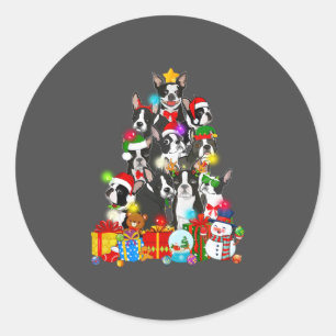 Adesivo Engraçado Boston Terrier Christmas Tree Lights Pup