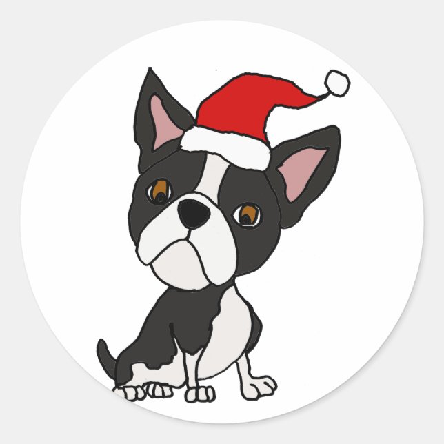 Adesivo Engraçado Boston Terrier Dog no Natal de Santa Háb (Frente)