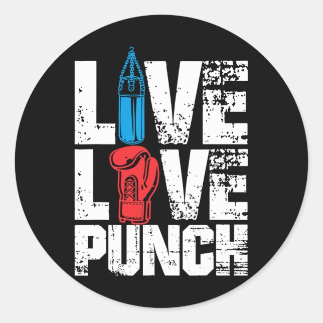 Adesivo Engraçado Boxando, Tee Live Love Punch (Frente)