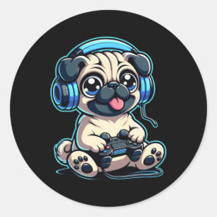 Adesivo Engraçado Cachorro Jogador Jogando Pug Pug Vídeo J