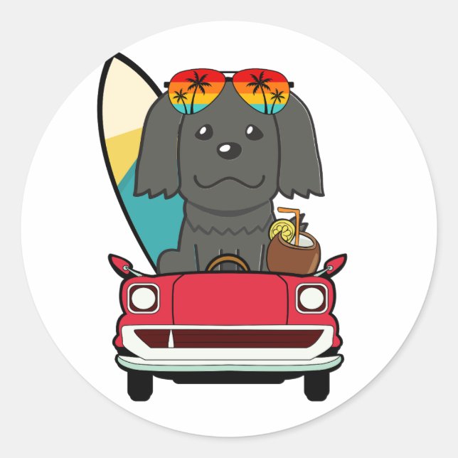 Adesivo Engraçado Cachorro Negro está dirigindo para a pra (Frente)