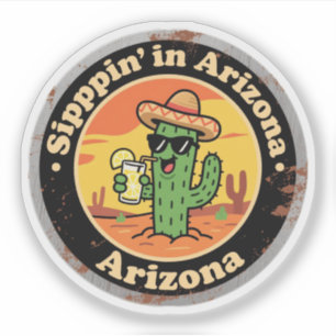 Adesivo Engraçado Cacto de Bebida Vintage do Arizona