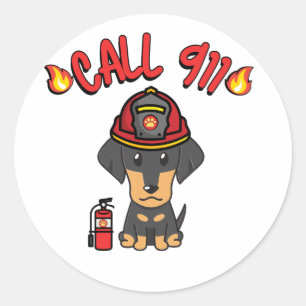 Adesivo Engraçado cão Dachshund é um bombeiro