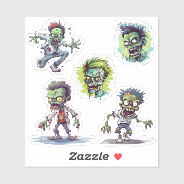 Adesivo Engraçado Cartoon 5 Zombie Louco (Folha)