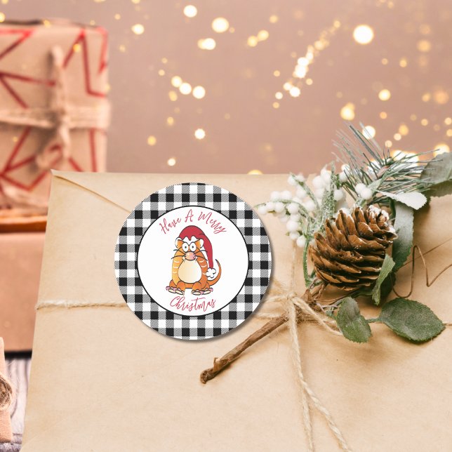 Adesivo Engraçado Cartoon de Natal Cat Santa Hat Feriado (Criador carregado)