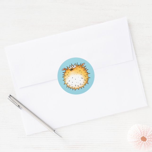 Adesivo Engraçado Cartoon Puffer Fish Design (Envelope)