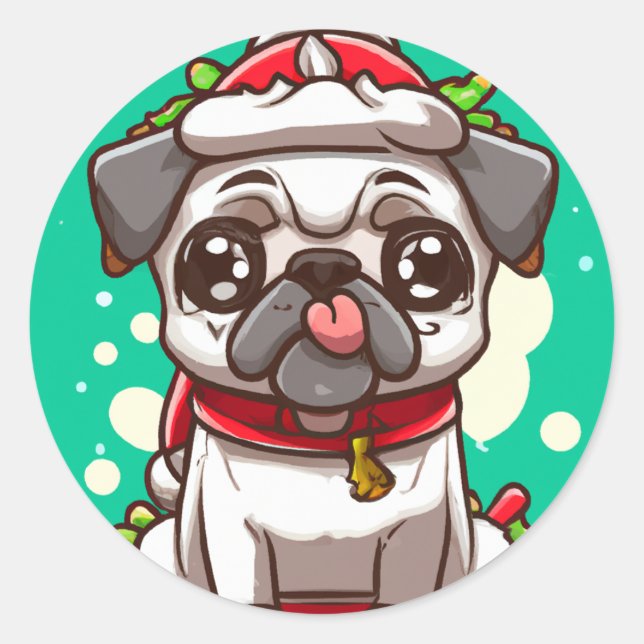 Adesivo Engraçado Chibi Kawaii Cachorro Pug Vinheta de Nat (Frente)