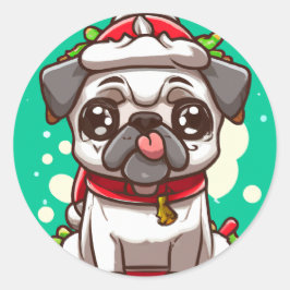 Adesivo Engraçado Chibi Kawaii Cachorro Pug Vinheta de Nat
